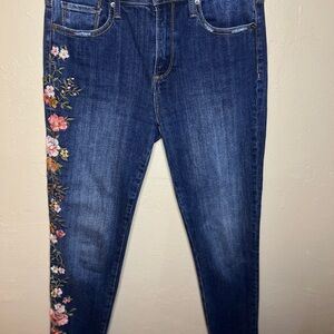 Floral Driftwood Embroidered Blue Skinny Jeans